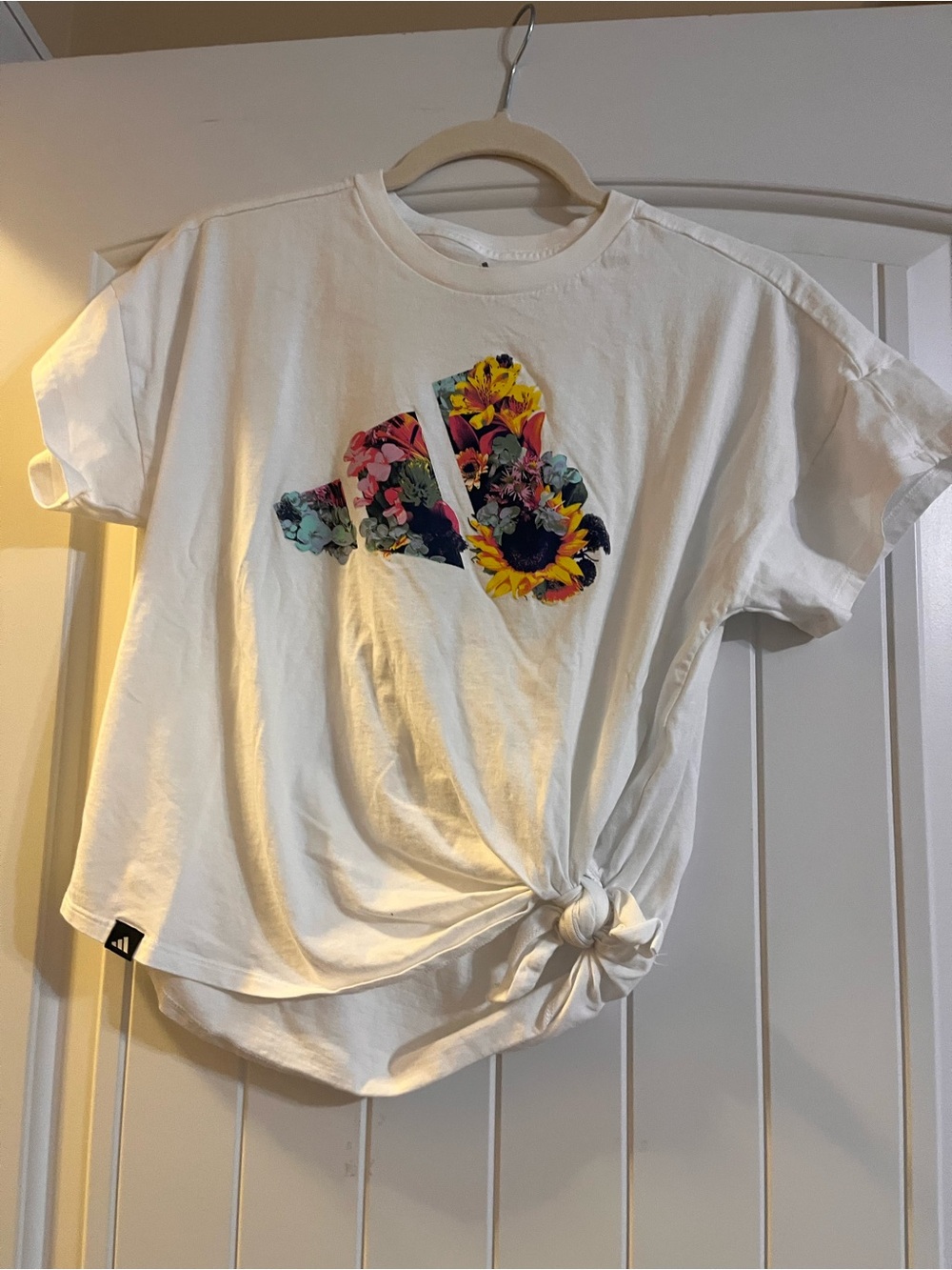 Floral Graphic White Women’s Tee with Knot Detail youth girl’s